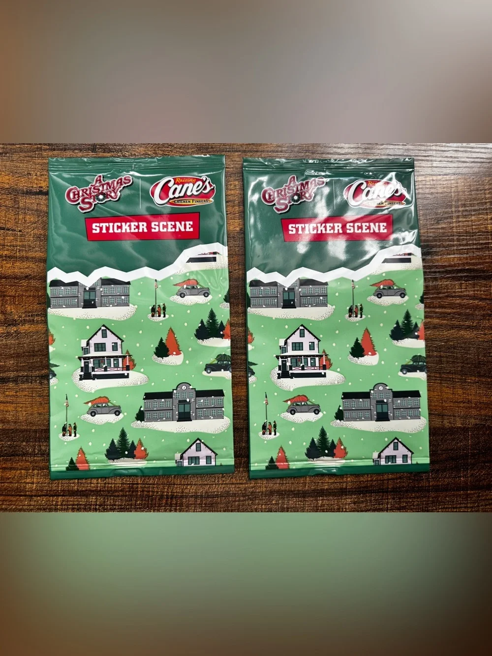 Lot of 2 Raising Cane's A Christmas Story Sticker Scene Sealed Promo Toy Packs